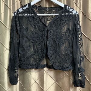 EUC- Vintage Sheer Black Mesh Soutache Bolero Jacket